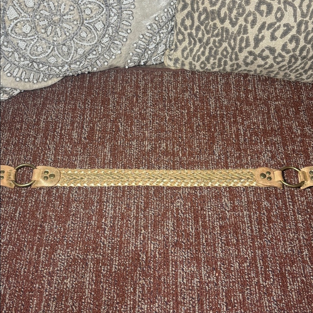 Mixit Tan Leather Belt with Gold Buckle gold metallic braided leather western - Picture 7 of 14